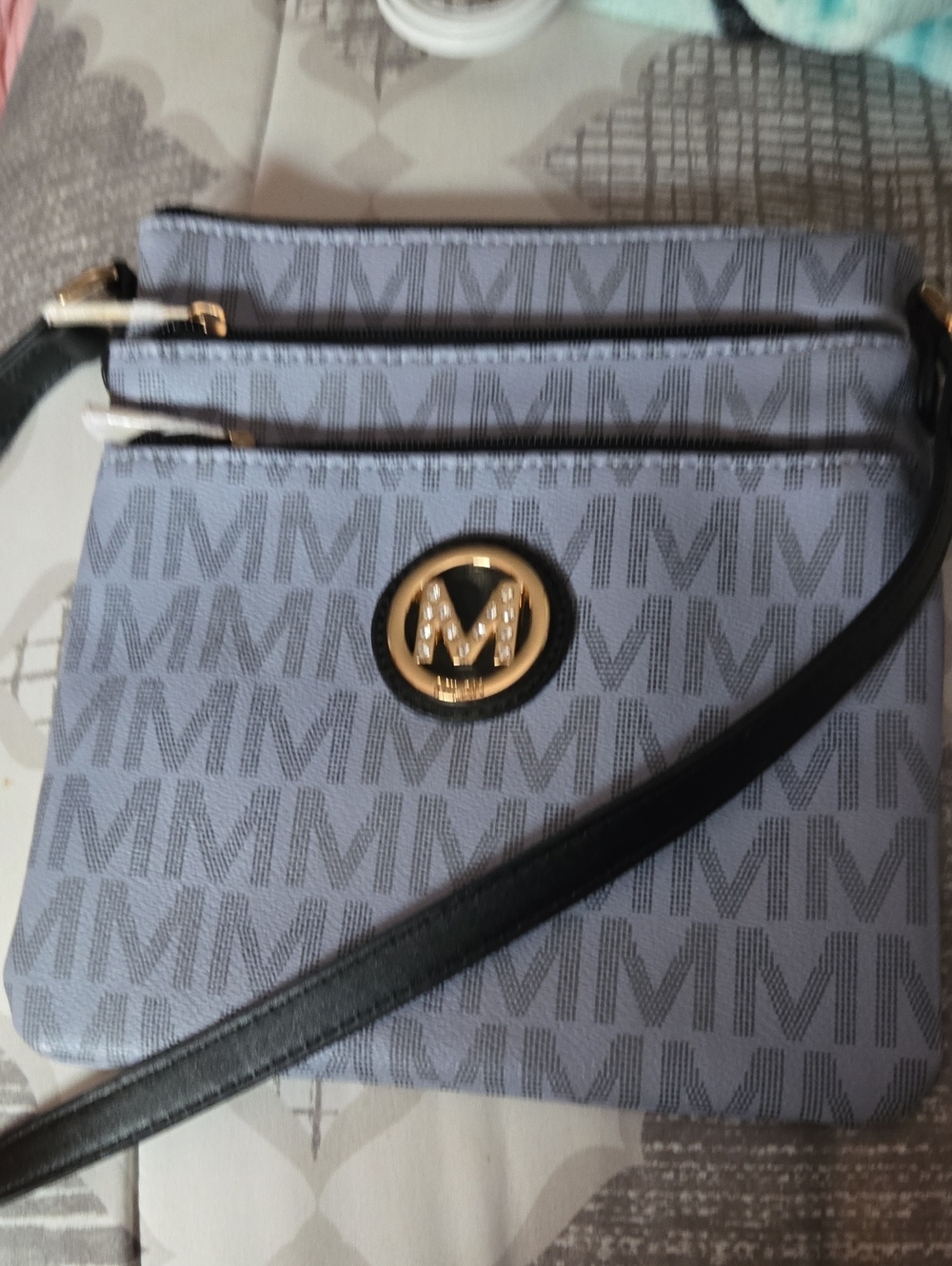 Michael-inspired Grey Crossbody Bag with Logo Medallion